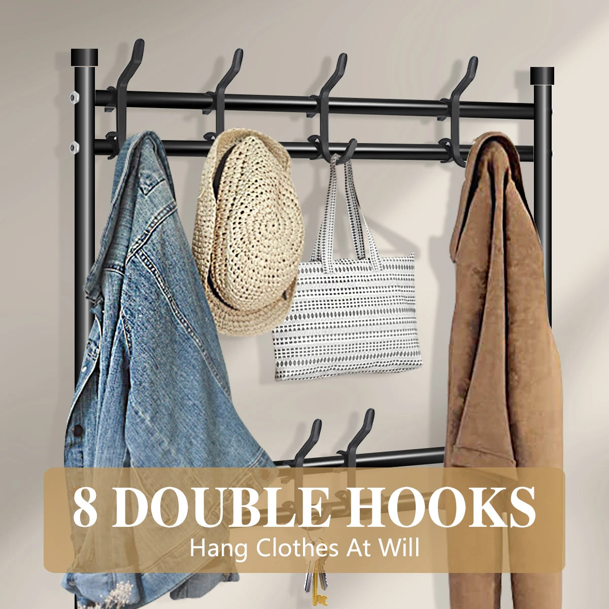 Floor Clothes & Hat Rack with Shoe Storage – Integrated Coat Rack Stand for Bedroom & Living Room